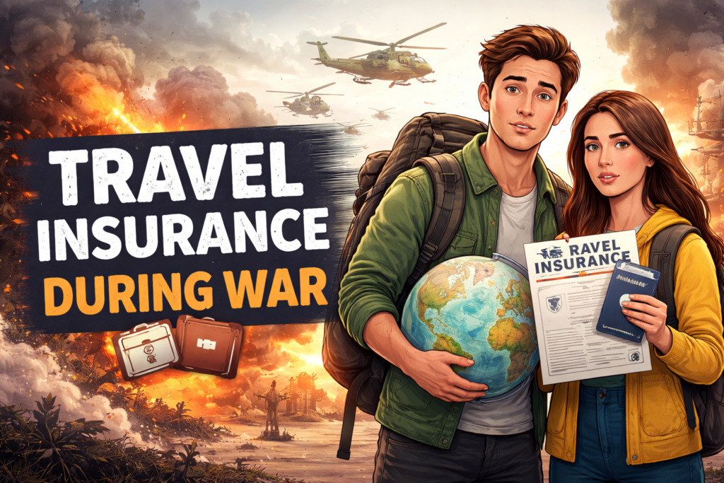 Travel Insurance During War: How to Stay Protected in High-Risk Areas 1 Couple holding globe and documents.