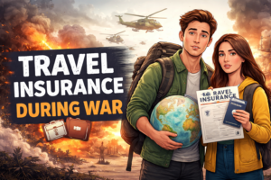 Couple holding globe and documents.